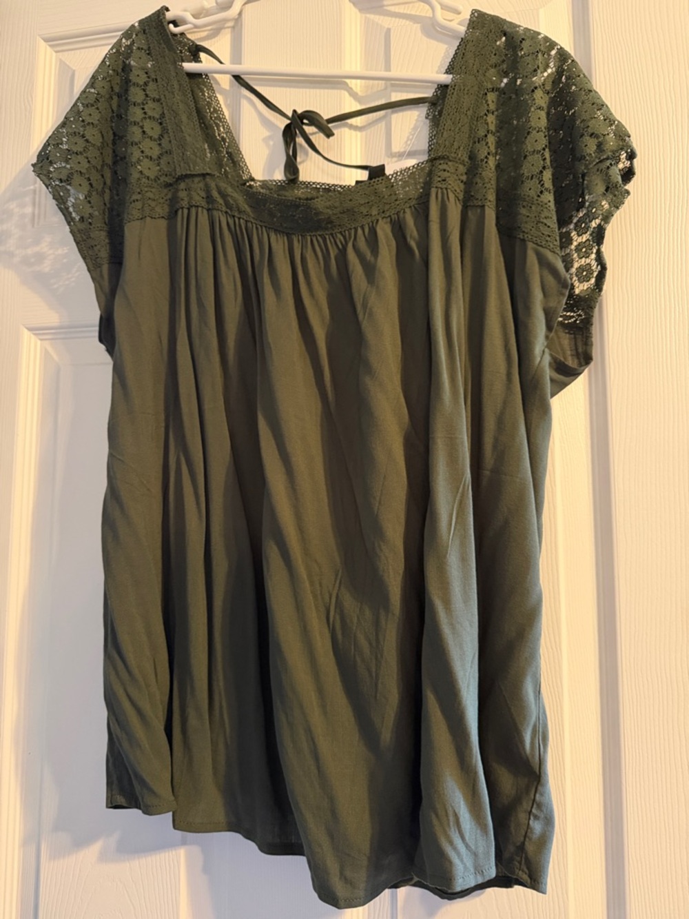 torrid Olive Green Lace Yoke Peasant Top